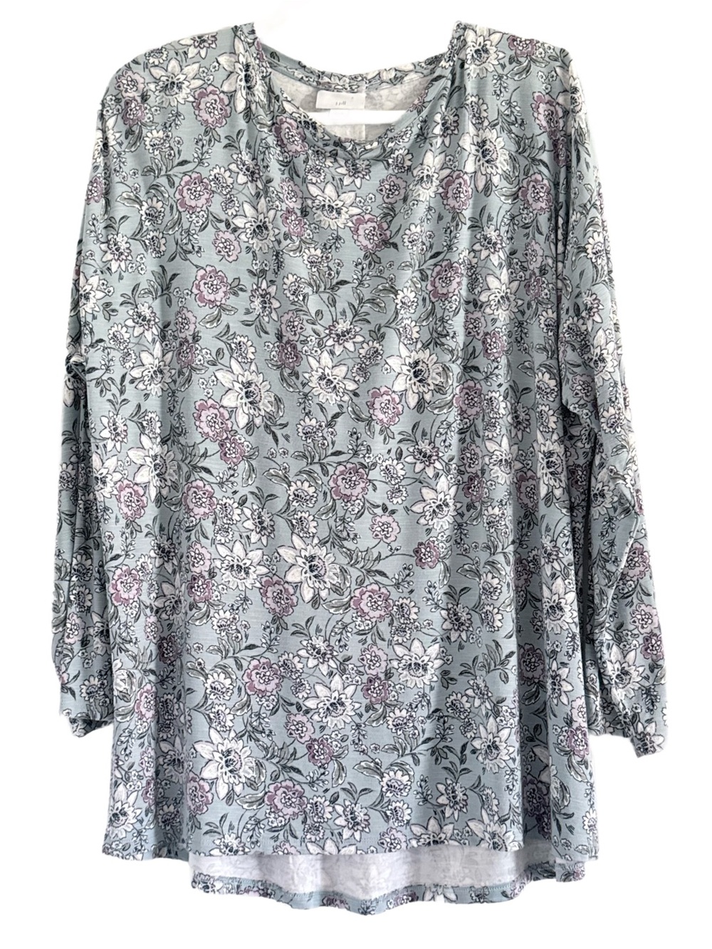 J. Jill Dusty Blue Floral Long-Sleeve Tunic - Picture 7 of 7